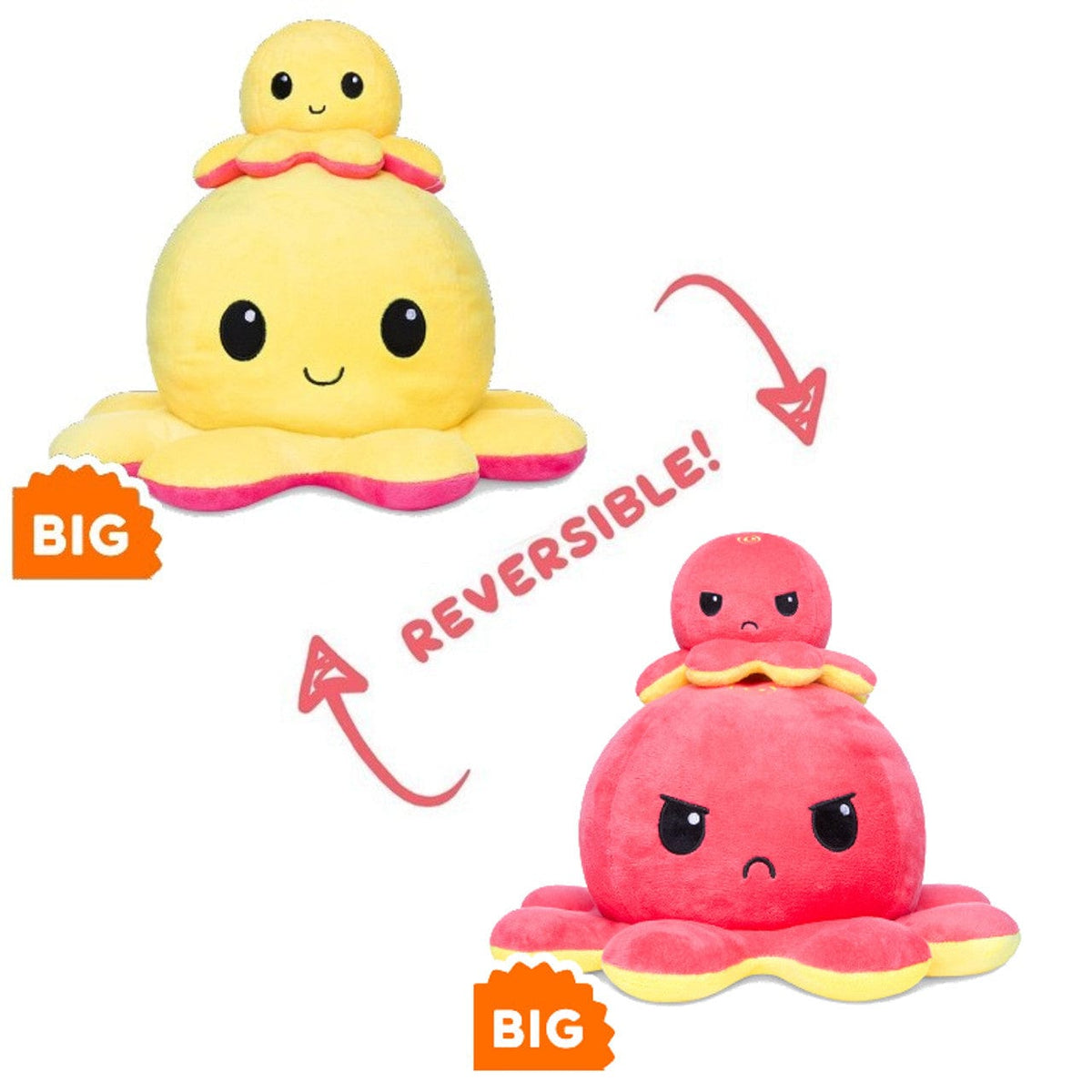 BIG Reversible Octopus Plushie: Happy Yellow and Angry Red - Third Eye
